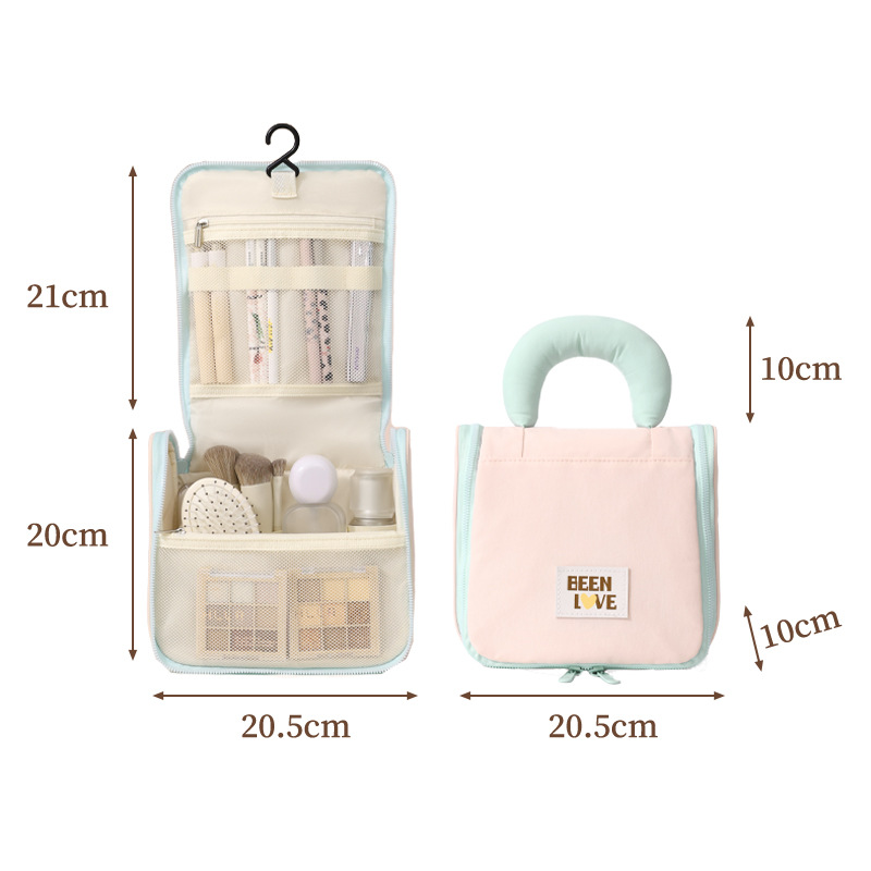 Customized cotton candy hook toiletry bag, business trip and travel cosmetics storage bag, makeup bag, large capacity in stock, printing Item Picture
