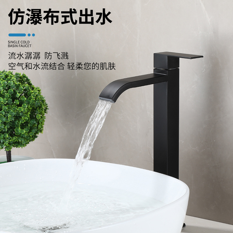 Single-cool black bathroom countertop basin, washbasin, faucet, cold water, 304 stainless steel art basin faucet details Picture