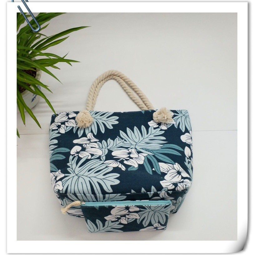 Customized fashionable canvas single-shoulder bag, large-capacity simple printed hand-held square bag, women's trendy hemp rope canvas bag Item Picture