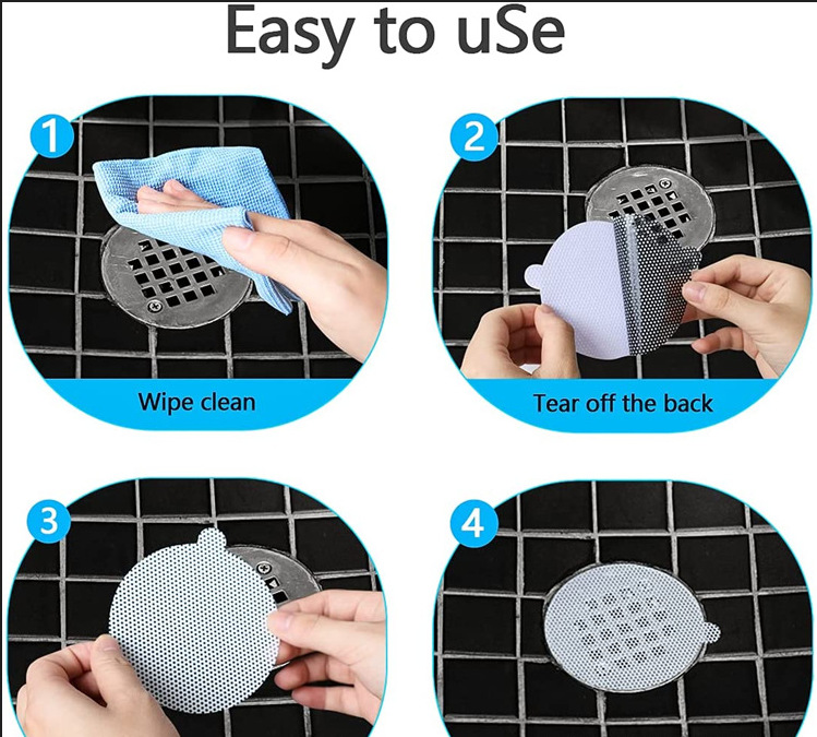 Drain Hair Catcher Disposable shower hair extension device Mesh sticker Shower drain device mesh sticker Application Scenario