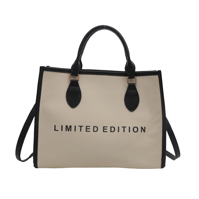Women's large-capacity tote bag, 2024 new trendy crossbody bag, color-blocking canvas bag, letter-printed handbag Item Picture