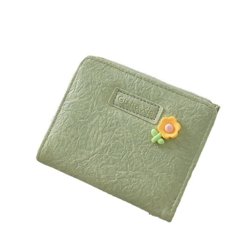 The new design of the retro small wallet, ins wallet, is a short female student style with a fresh, folded, simple and artistic buckle from Europe and America Item Picture
