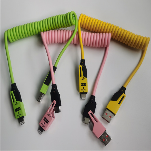 The two-drag two-spring data cable PD65W fast charging cable and the four-in-one car charging cable are suitable for Apple and Huawei details Picture