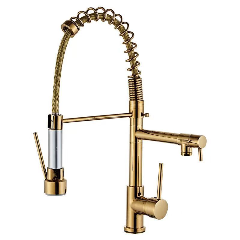Black all-copper kitchen faucet, hot and cold sink, telescopic and sliding universal spring washbasin, sink faucet Item Picture