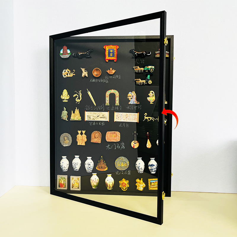 Refrigerator sticker display board, dust-proof photo frame, storage frame, magnetic sticker museum, flip cover, solid wood photo frame display frame full figure