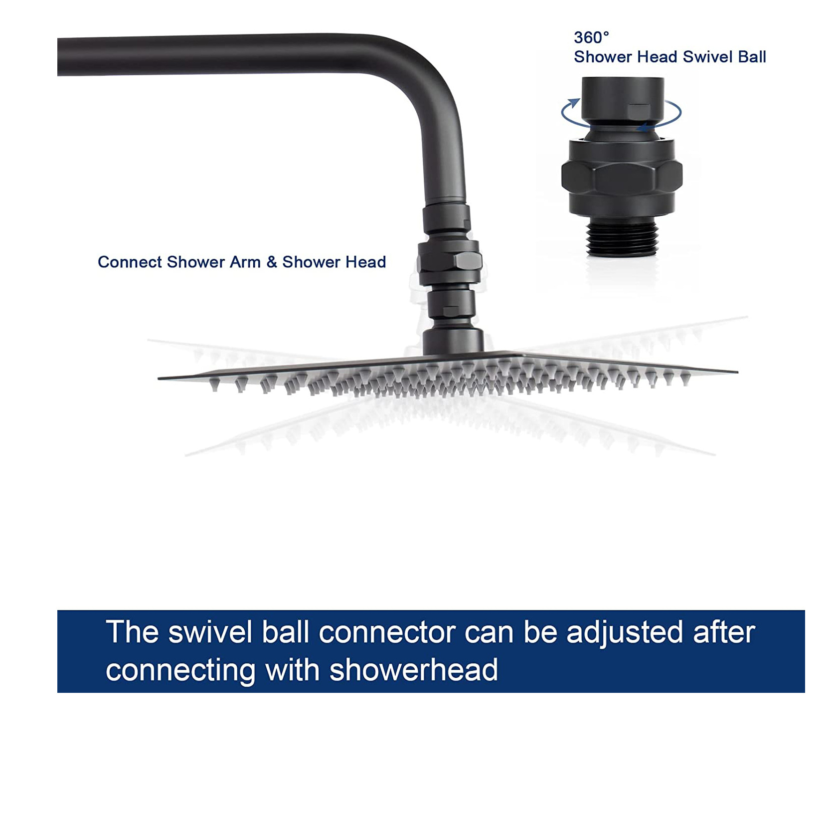Amazon's best-selling showerhead top spray universal joint, full copper matte black brushed bright 4-point interface copper swing ball head Specification drawing