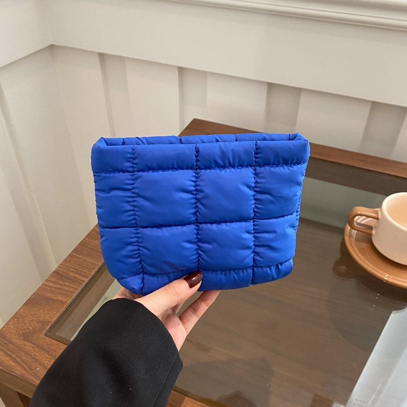 A simple and trendy embroidered checkered 2025 new solid-color makeup bag, a casual, high-end and niche InS-style hand-held bag full figure