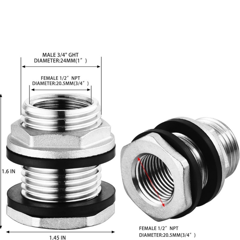 Cross-border US standard 1/2NPTX3/4GHT garden hose threaded stainless steel water tank wall accessories details Picture