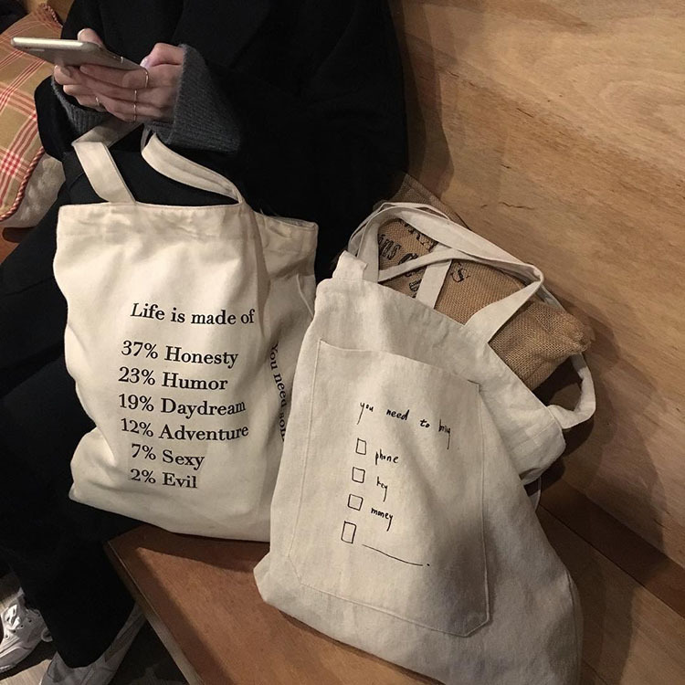 Wholesale of new E57 canvas single-shoulder bags of the same style as those on Korean Instagram, canvas bags for women, hand-held shopping bags for students Item Picture