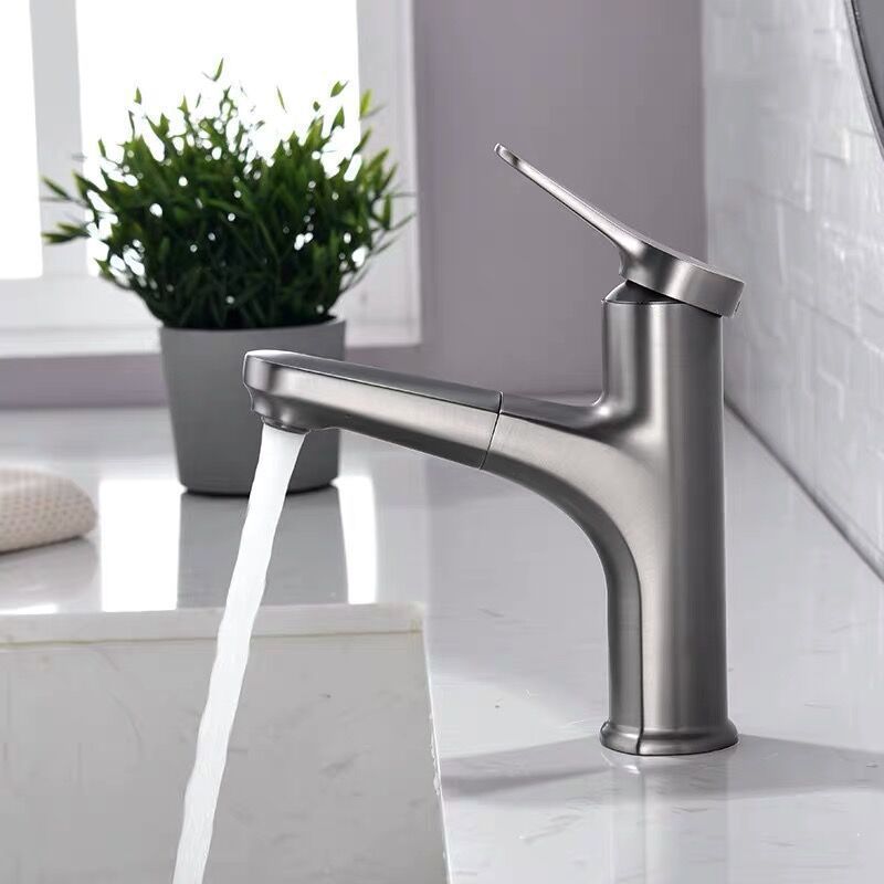White pull-out faucet washbasin for cold and hot washing, all-copper bathroom washbasin, gun gray faucet wholesale details Picture