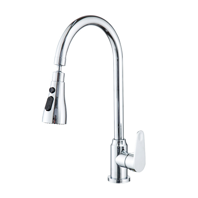 Wholesale of kitchen pull-out faucet, stainless steel sink, double water outlet, telescopic and rotatable faucet Item Picture