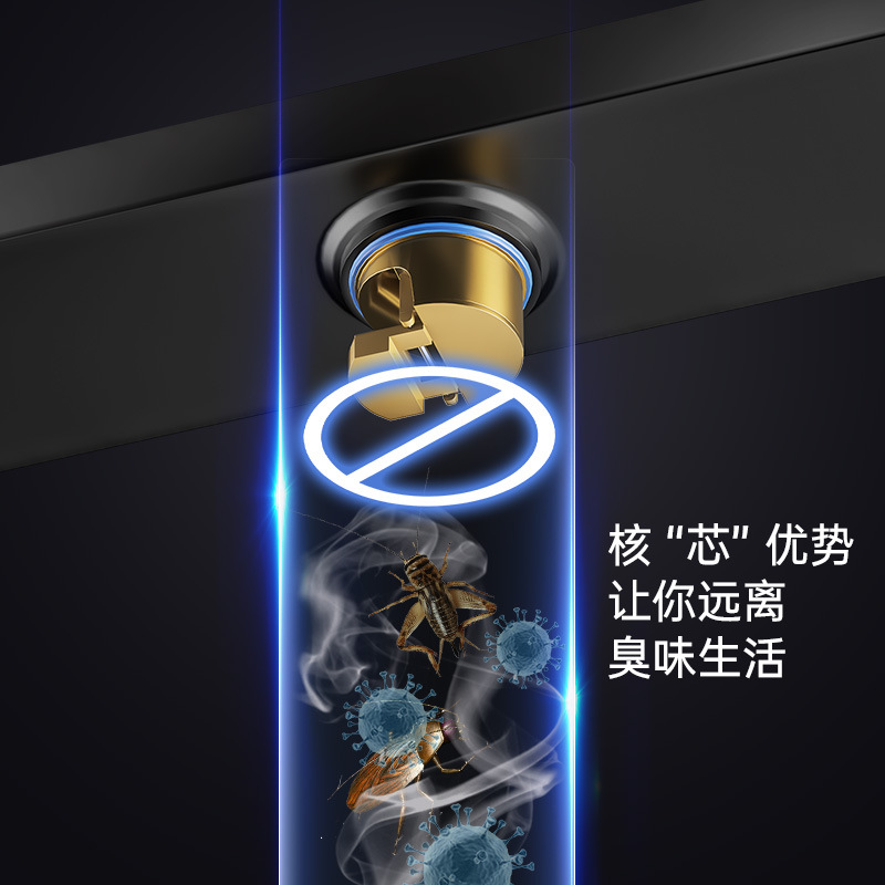 Cross-border black 304 stainless steel invisible rectangular floor drain, bathroom shower room extended floor drain with copper anti-odor core Specification drawing