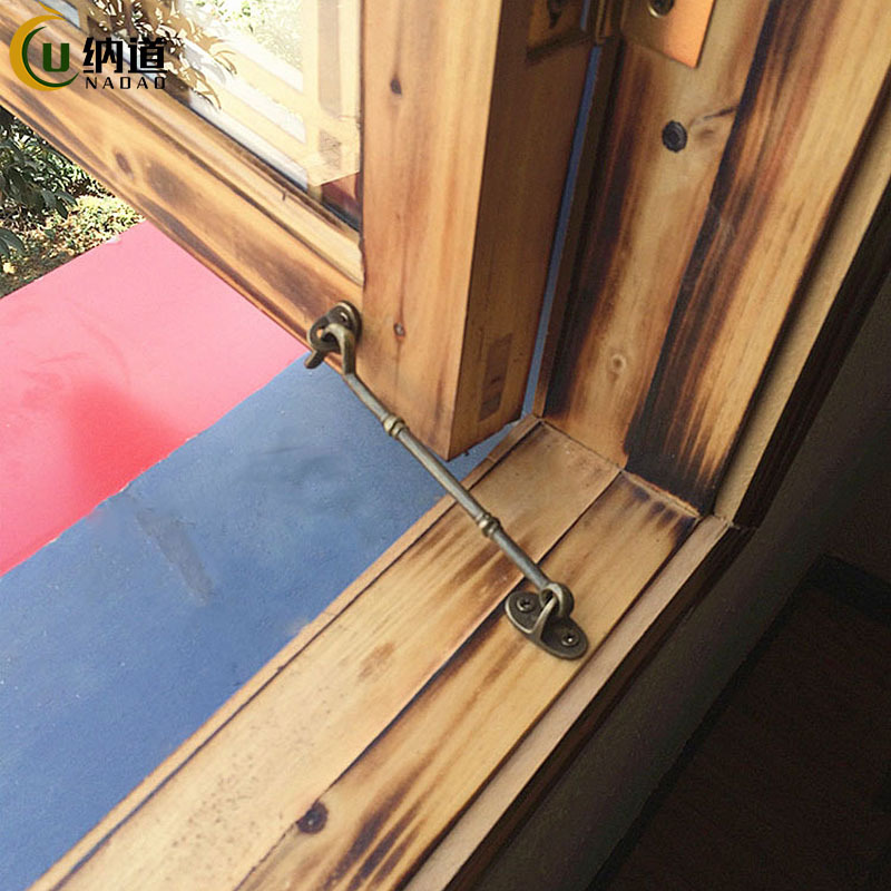 Old-fashioned antique-style window, brass window hook, wind hook, retro door and window windproof hook, door buckle, support rod, fixed hook Specification drawing