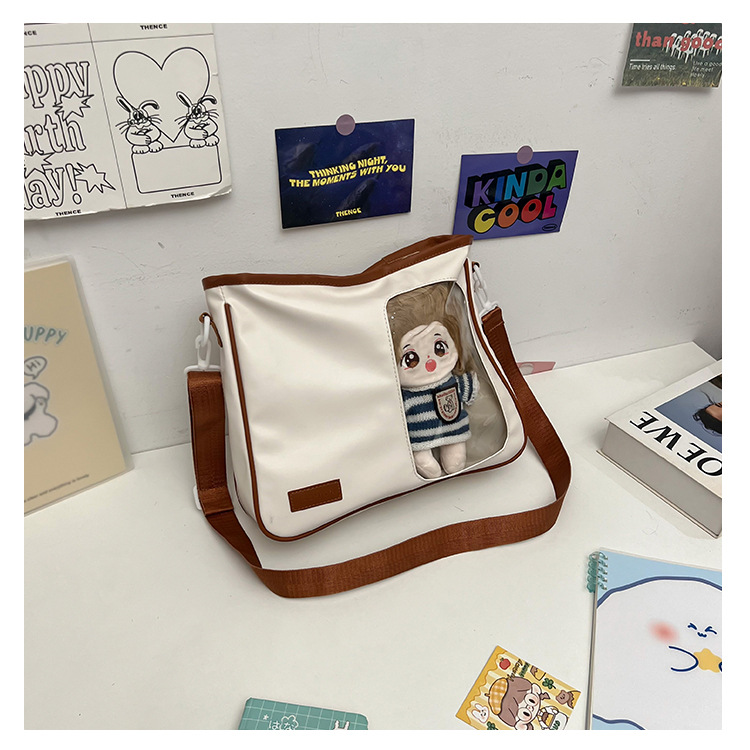 The large-capacity color-block crossbody bag 2024 new all-PU doll large bag with Japanese school style tote single-shoulder bag is selling well details Picture