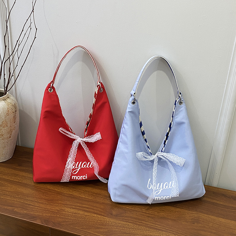 Striped double-sided single-shoulder bag, new summer cute printed letter canvas bag, large capacity simple letter commuting bag details Picture