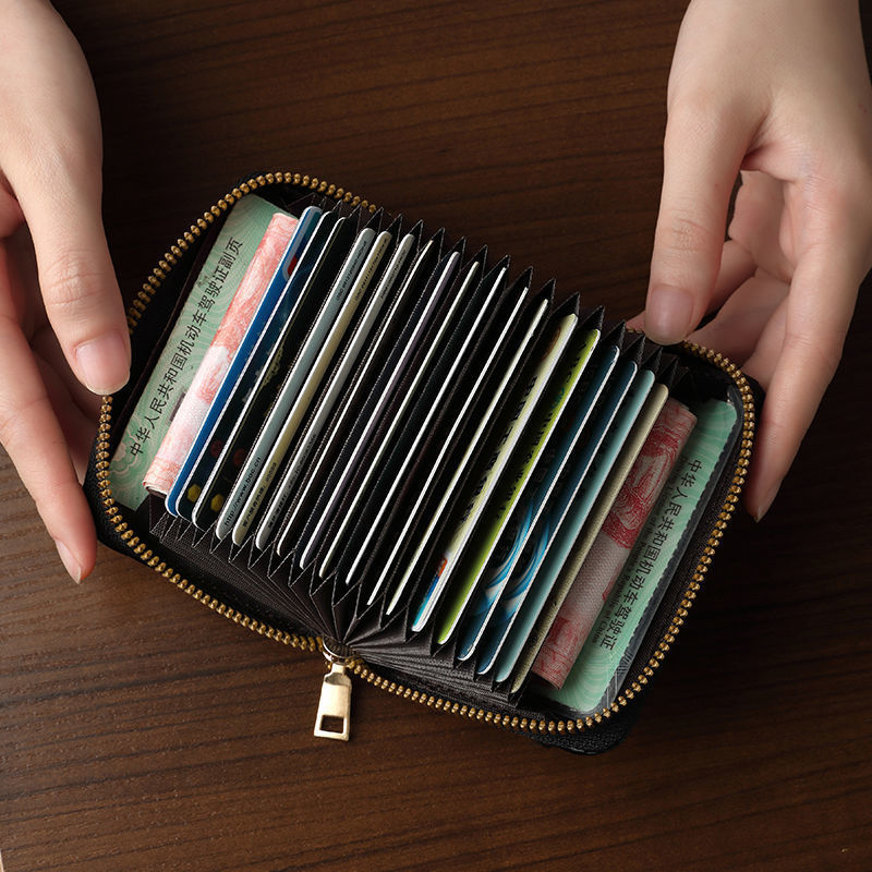 Factory wholesale card case for women, small diamond grid anti-theft, European and American fashion, zipper, multiple slots, anti-demagnetization, large capacity Specification drawing