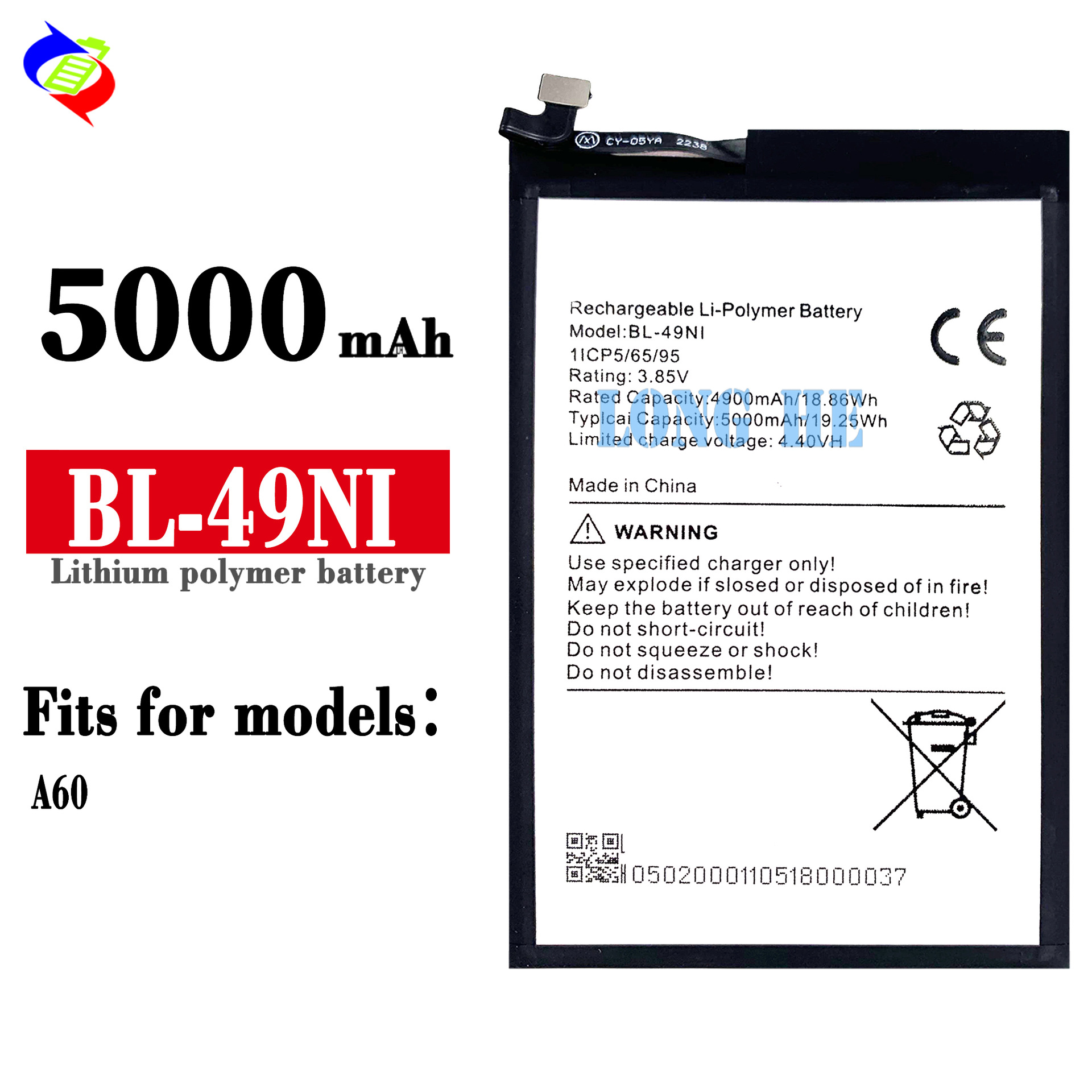Wholesale of 5000mAh large-capacity built-in battery plates suitable for itel mobile phones BL-49NI full figure