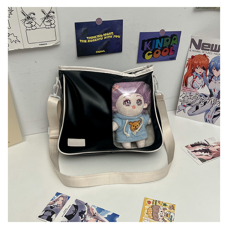 The large-capacity color-block crossbody bag 2024 new all-PU doll large bag with Japanese school style tote single-shoulder bag is selling well Specification drawing