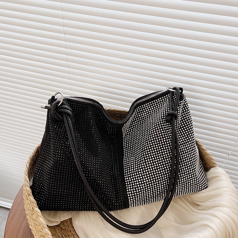 Personalized large-capacity shiny diamond women's bag 2024 new style simple and fashionable single-shoulder crossbody textured and stylish tote bag full figure