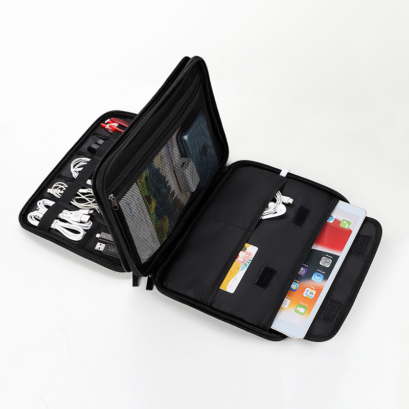 Large-sized portable hand-held double-layer digital bag, multi-layer large-capacity waterproof and shockproof 3C digital product power and data cable Item Picture