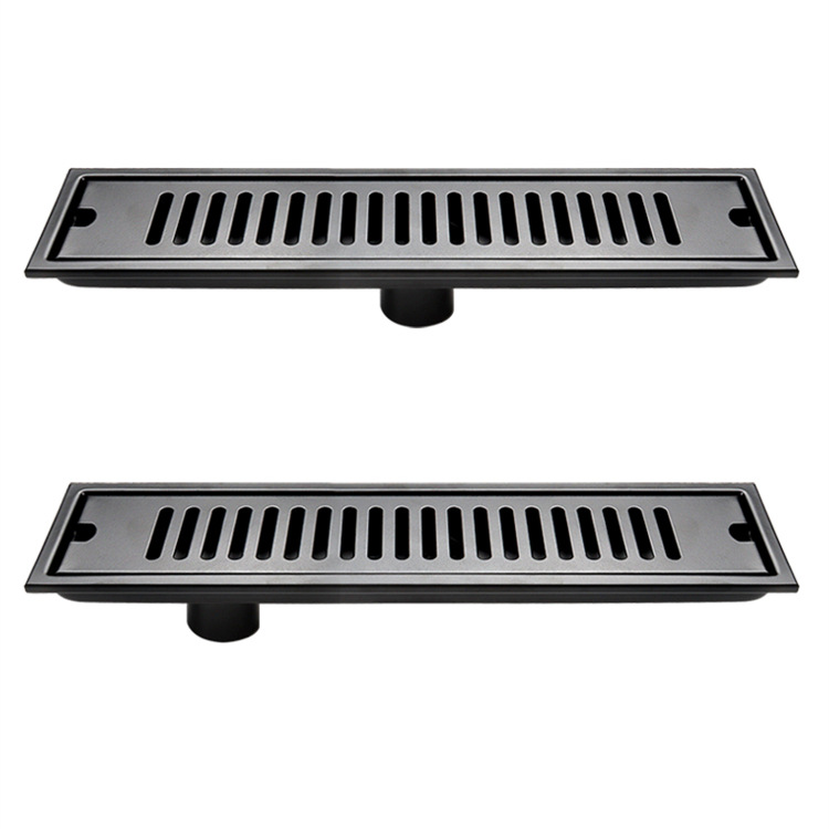 Cross-border temu Amazon 304 stainless steel long floor drain, black thickened rectangular large displacement anti-odor long floor drain Item Picture