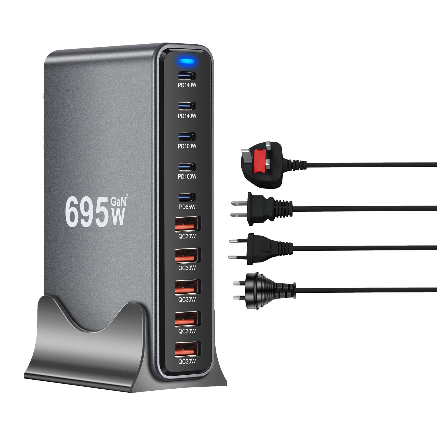 800W gallium nitride PD charger, 765W multi-functional PD desktop charger, 730W cross-border new 10-port charger Item Picture