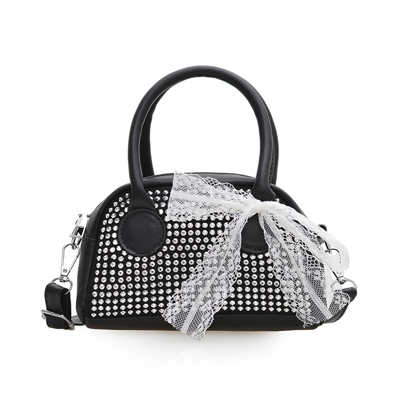 Diamond-encrusted women's 2025 new large-capacity water diamond hand-held pillow bag, simple and elegant texture, single-shoulder crossbody bag Item Picture