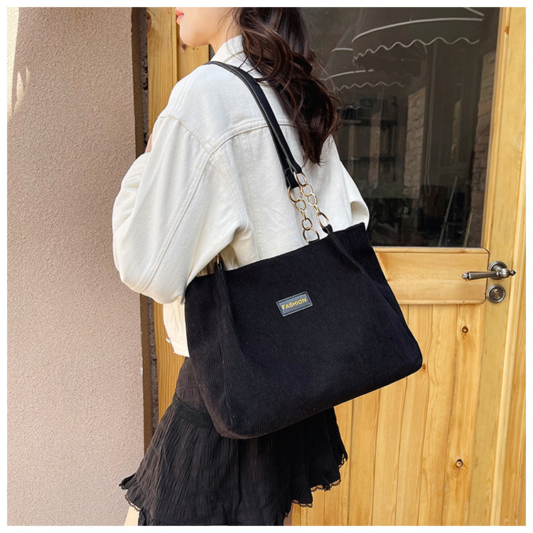 New fashionable corduroy bag for women, single-shoulder bag, large-capacity tote bag, crossbody for class and commuting details Picture