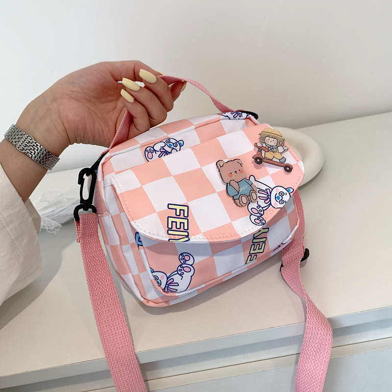 Korean style checkered color-blocking small square bag 2022 new style personalized checkered single-shoulder bag student casual crossbody bag full figure