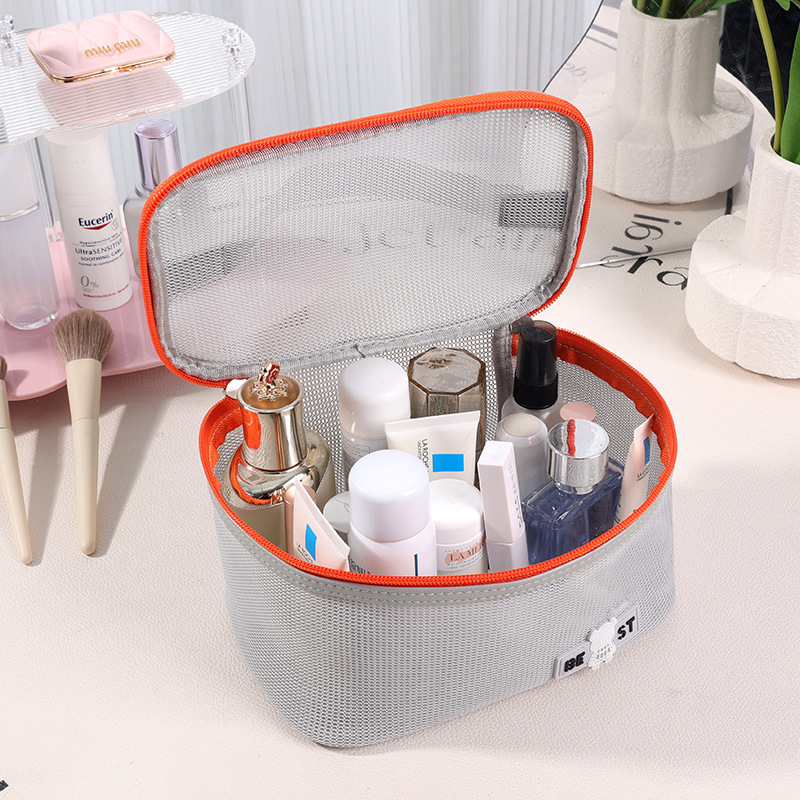 Runhui Holiday Open-lid Makeup Bag, Travel Storage Bag, Grid Makeup Bag, large-capacity makeup bag, essential for travel details Picture