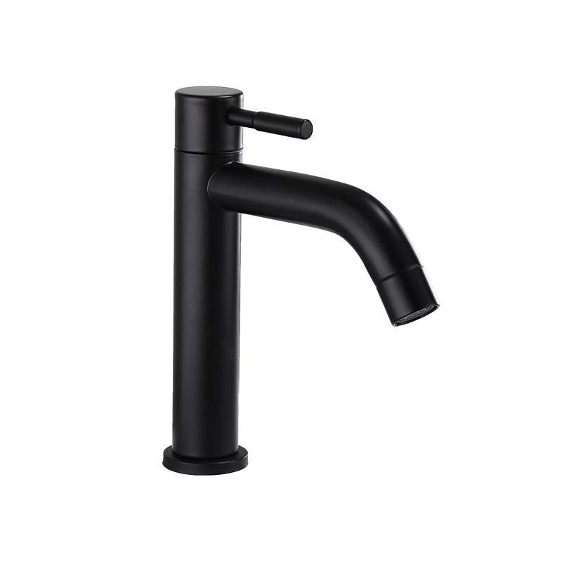 Single cold washbasin faucet, 304 stainless steel, bathroom washbasin, high single-hole top and bottom basin, black faucet Item Picture
