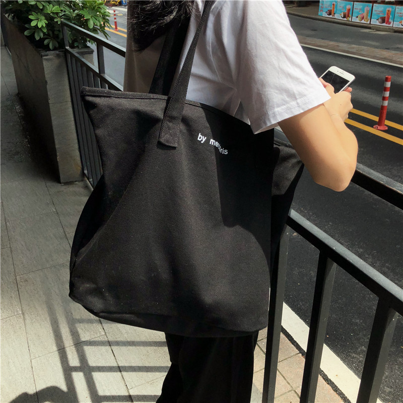 A219 Korean ins women's canvas bag, simple fabric bag, canvas shoulder bag, Harajuku ulzzang hand-held large bag Item Picture