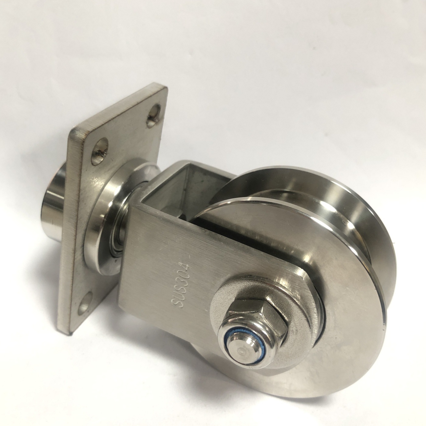 Stainless steel track pulley, plate rotating universal track pulley, H-shaped lifting sliding door pulley, wire rope fixed pulley Specification drawing