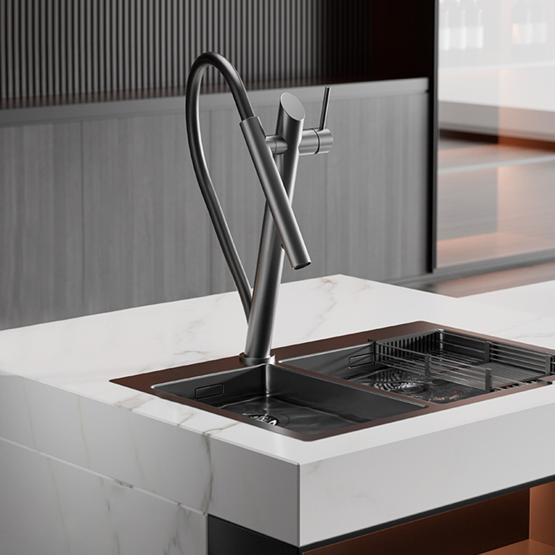 Cross-border European and American black and red magnetic kitchen faucet, sink, sink faucet, universal rotating faucet Application Scenario