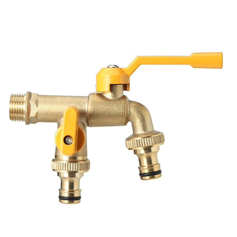 Thickened outdoor faucet to prevent freezing and cracking. One in and two out outdoor household single-cooling quick-connect dual-out faucet for courtyard gardens Item Picture