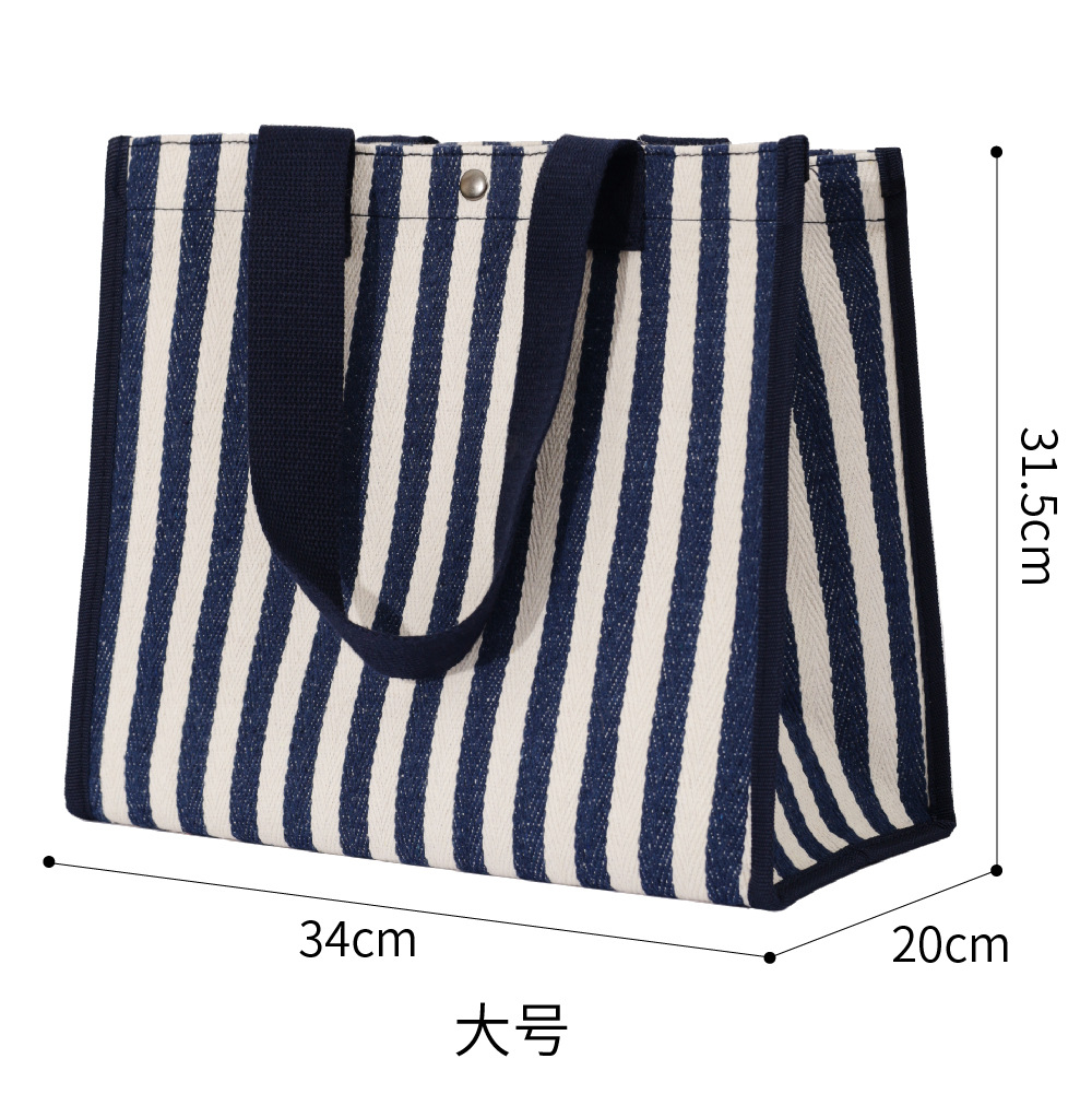 Runhui handbags, striped canvas bags, large-capacity handbags, supermarket shopping bags, book storage bags, consignment hand-held bags Item Picture