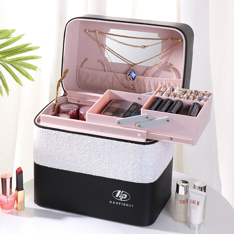 ins' new large-capacity multi-color makeup bag for women, portable and simple cosmetics, multi-layer storage box, popular box, hand-carry full figure
