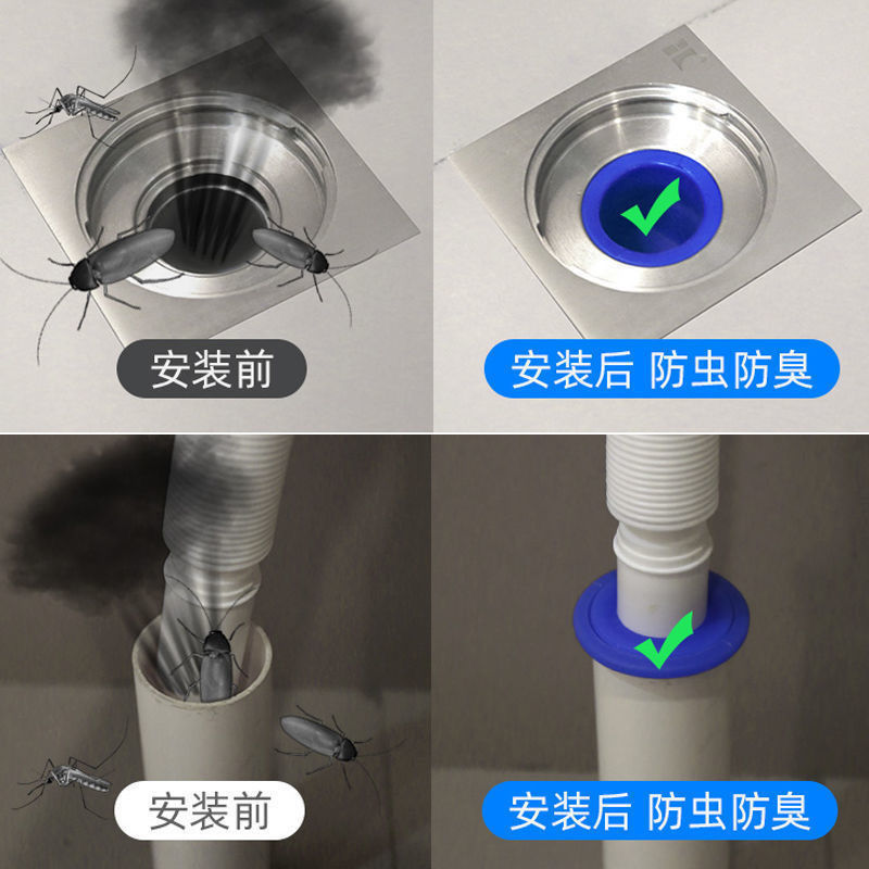 Silicone inner core anti-odor device for floor drains, universal anti-odor sealing cover for bathroom sewers, a magic tool for preventing backflow of odor in sewer pipes Application Scenario