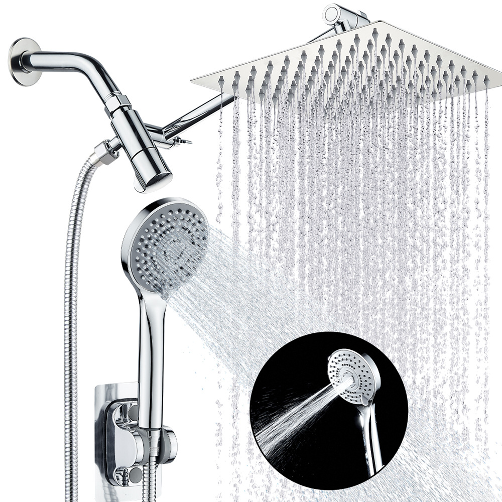 Cross-border Amazon stainless steel top spray boom multi-functional handheld shower head set, shower pressurized concealed shower head Item Picture
