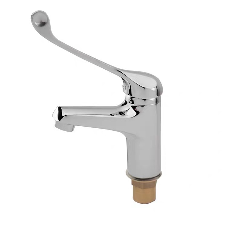 Brass master single-hole medical cold and hot double-purpose washbasin faucet, elbow-touch opening, single-handle ceramic core quick-boiling faucet full figure