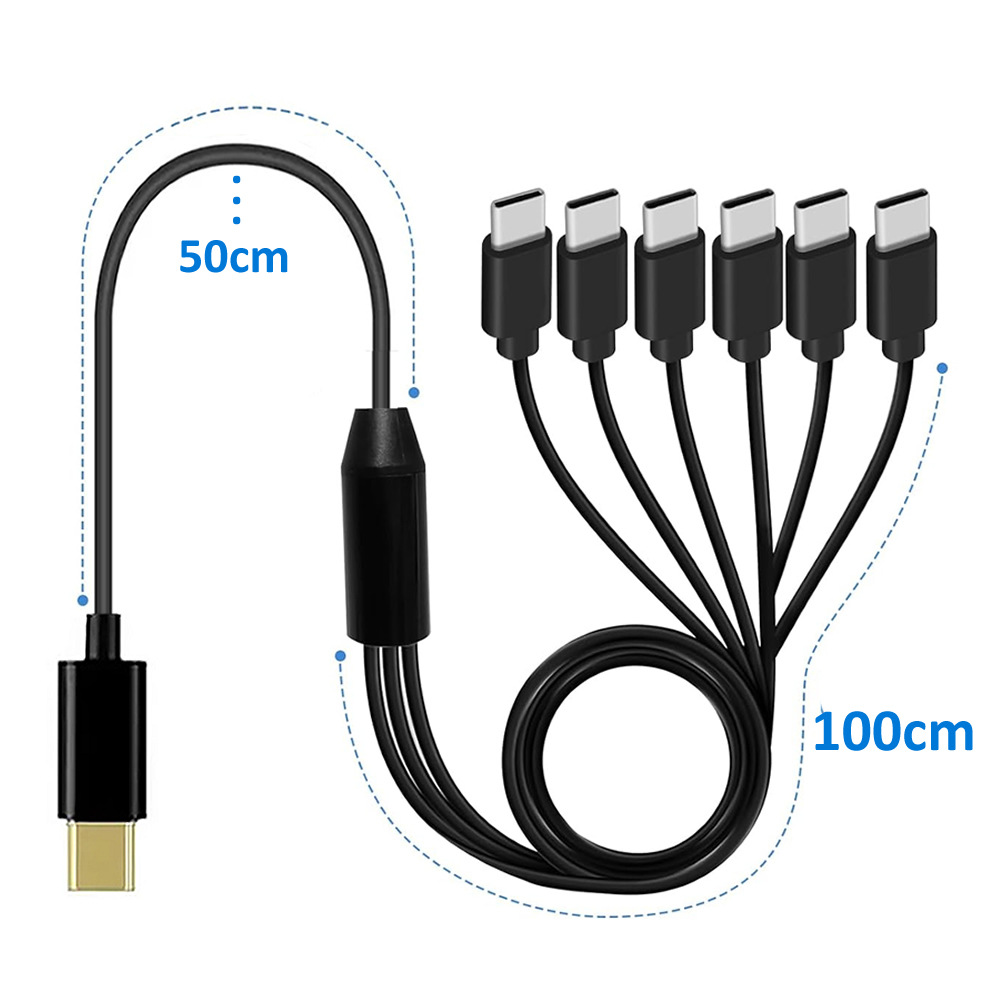 Type-c 1-to-6 charging cable, 6 USB C-head chargers, 1 PD 4-6 multi-device charging data cable full figure