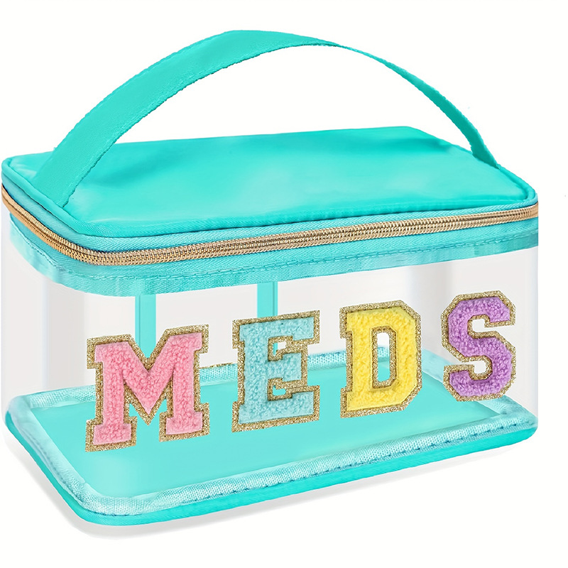 Amazon embroidery storage bag, cross-border PVC transparent letter makeup bag, travel toiletry bag, large capacity makeup bag full figure