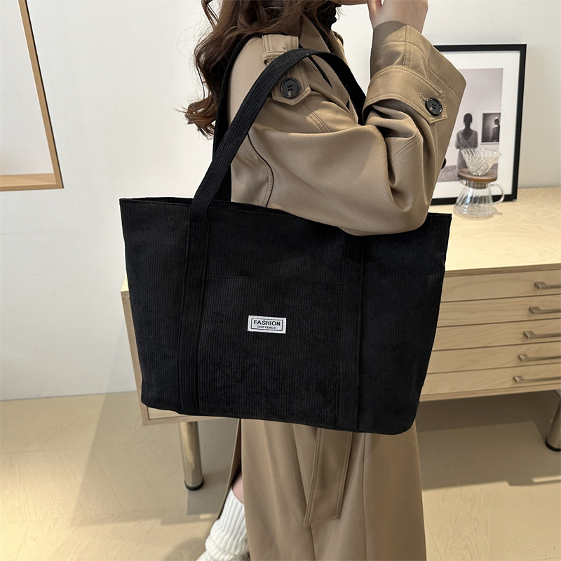 Large-capacity corduroy fabric bag for women, 2024 new style college student single-shoulder hand-carry large bag, commuter bag, tote bag Specification drawing