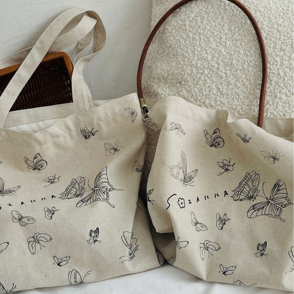 4612 New printed butterfly single-shoulder canvas bag, Korean-style small shoulder bag for laid-back students, large-capacity canvas bag full figure