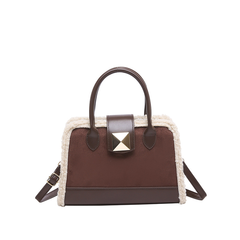 Retro large-capacity suede handbag for women, 2024 new winter patchwork commuting crossbody bag Item Picture