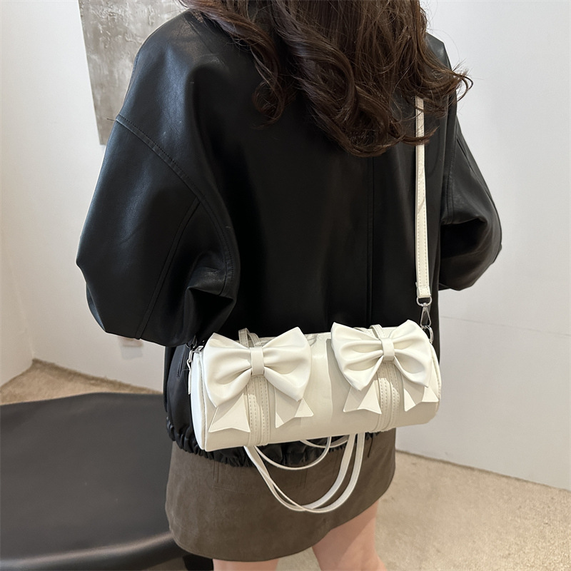 High-end women's 2024 new style fashionable and sweet bow niche crossbody bag Boston cylinder handbag Specification drawing