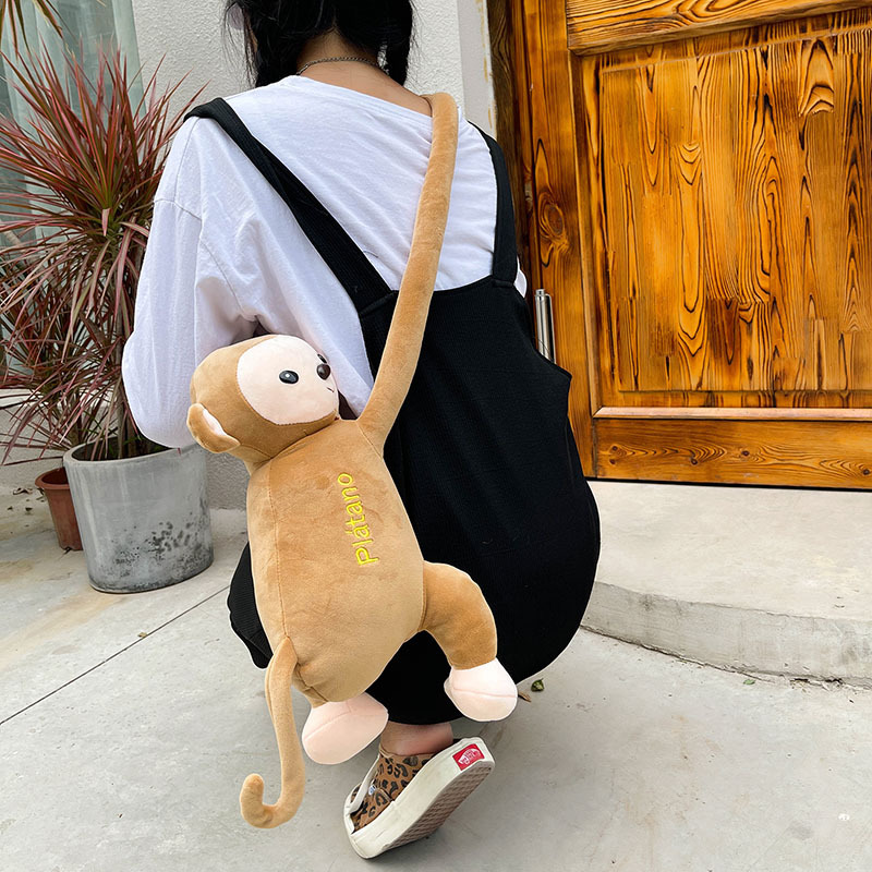 Cartoon plush crossbody bag for Girls 2021 New style, cute and unique little monkey single-shoulder bag, Instagram popular doll bag Specification drawing