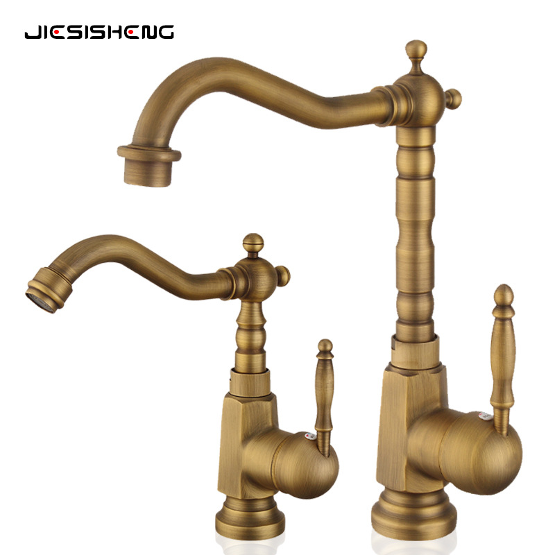 Cross-border antique brass countertop basin faucet, household bathroom washbasin sink, kitchen cold and hot splash-proof faucet full figure