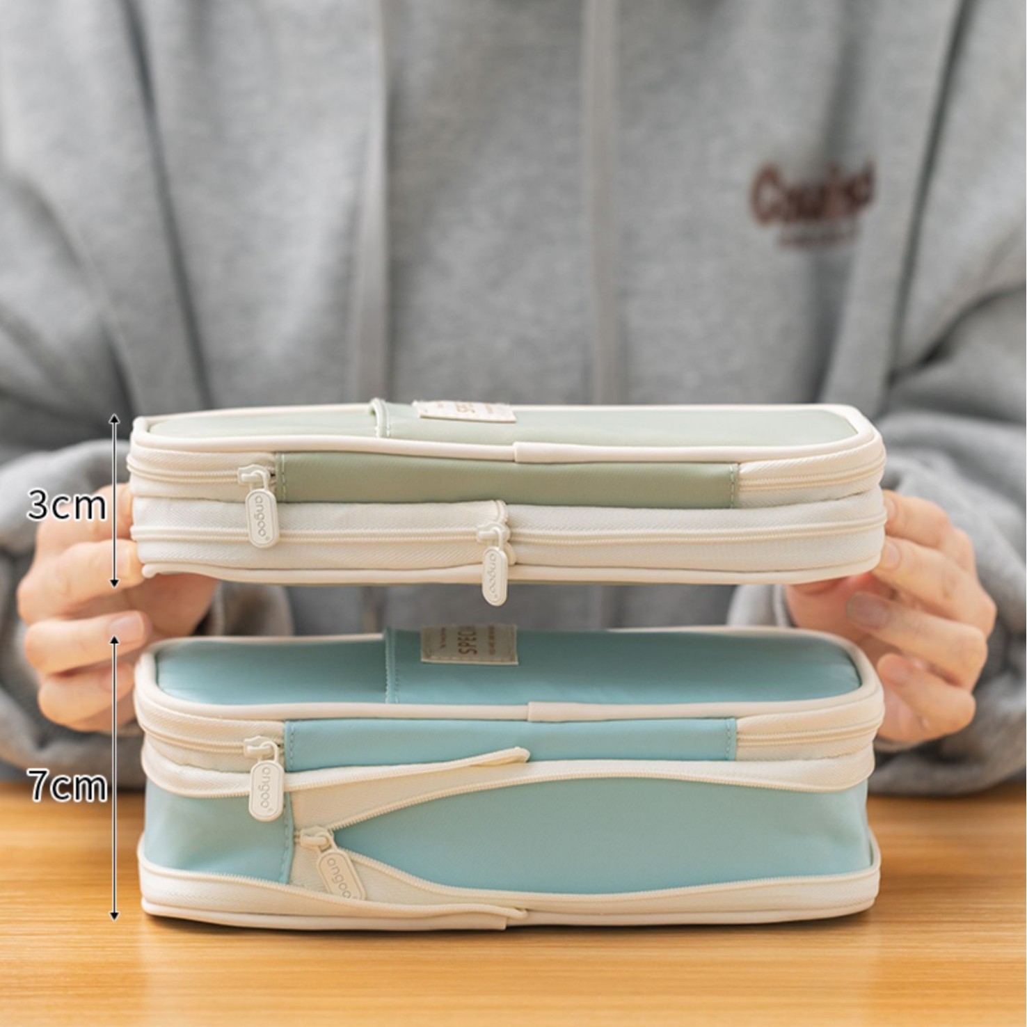 Macaron color-blocked stationery bag, large-capacity art student paintbrush storage bag, double-layer Oxford cloth pen case for student exams details Picture