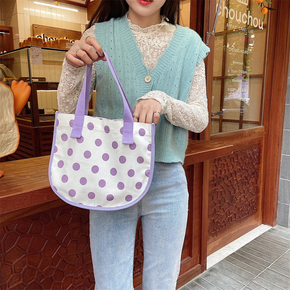 13142 Polka dot canvas bag for women's summer work mini handbag, simple tote bag, lunch box bag, Mommy bag full figure